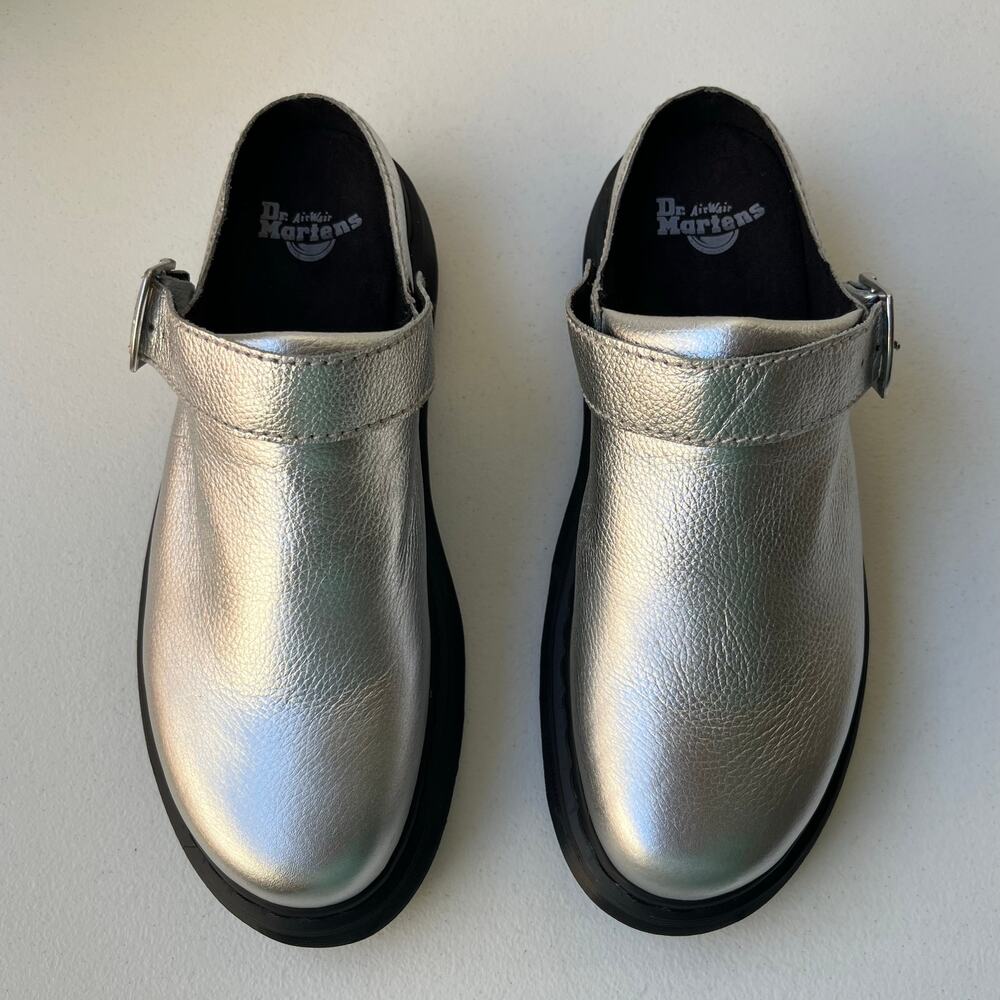 Dr Martens Laketen Slingback Mules Leather Clogs Men Size 12 Metallic Silver NEW - Picture 4 of 13